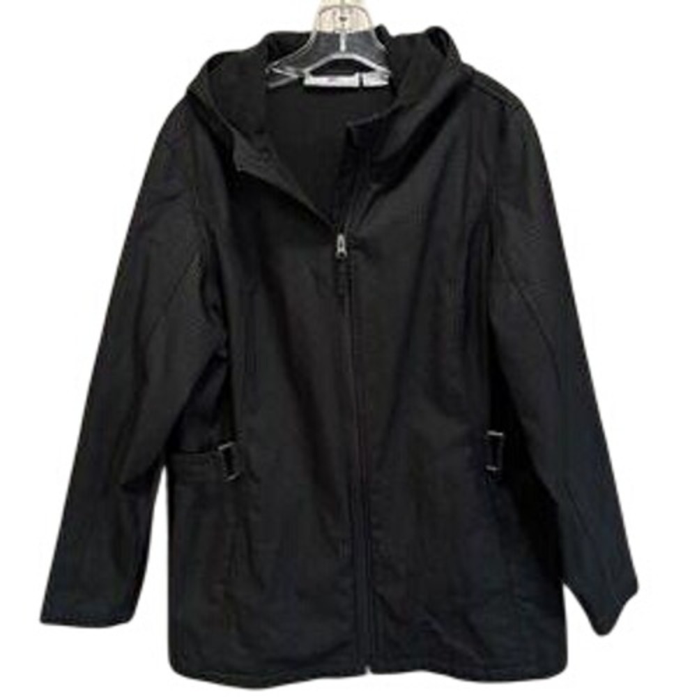 FREE TECH Black Softshell Hooded Jacket Full Zip Snap Waist Women's size Large